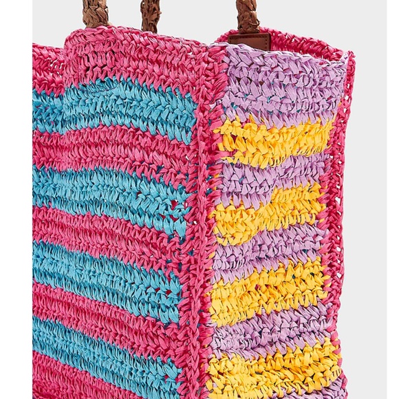United Colors of Benetton striped colorful large straw tote NWT - Picture 2 of 7